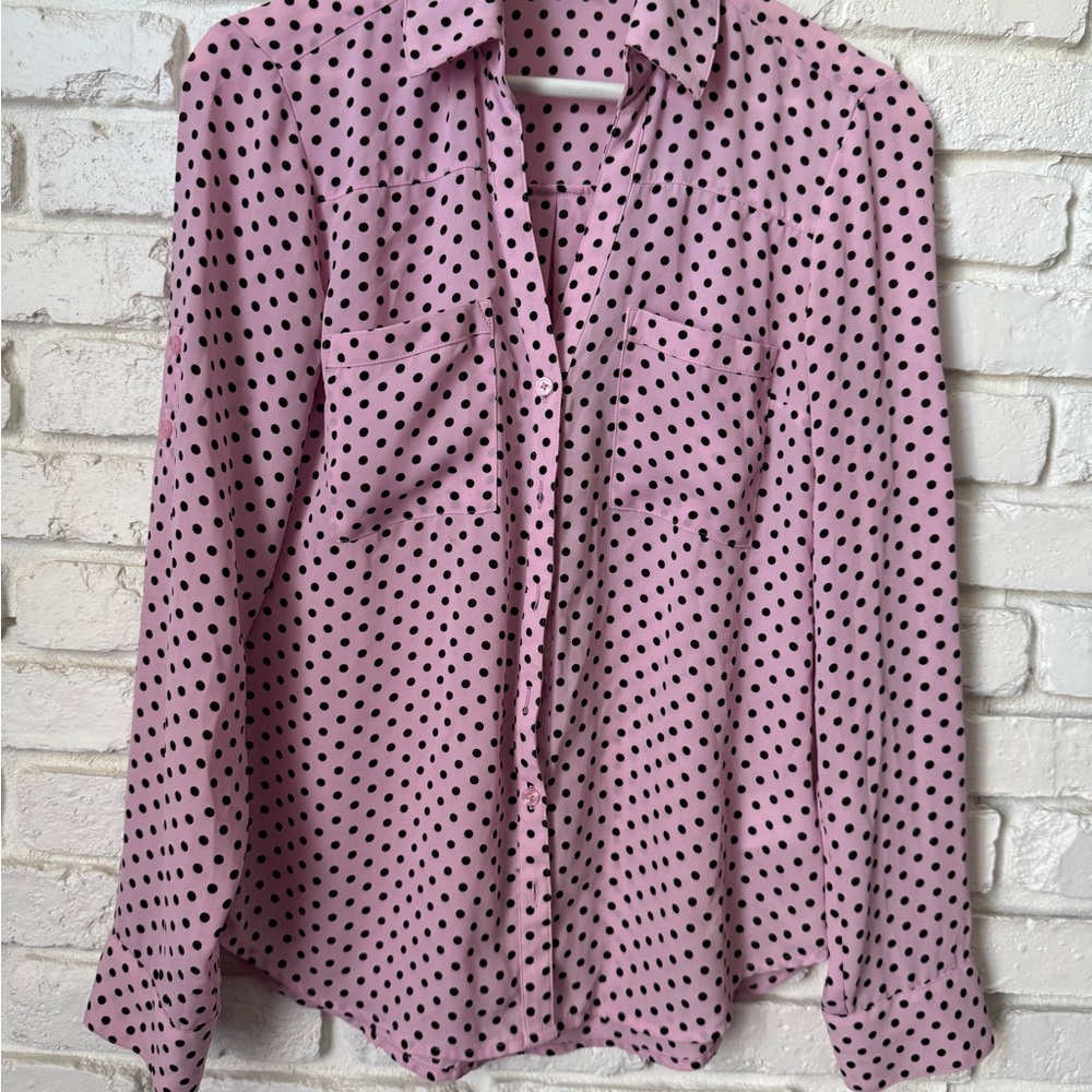 Express Slim Portofino Pink Polka Dot Blouse